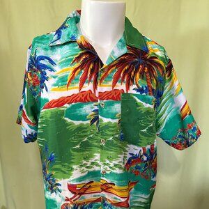 Vintage Waikiki Creations Men's Green Polyester Hawaiian Size Large